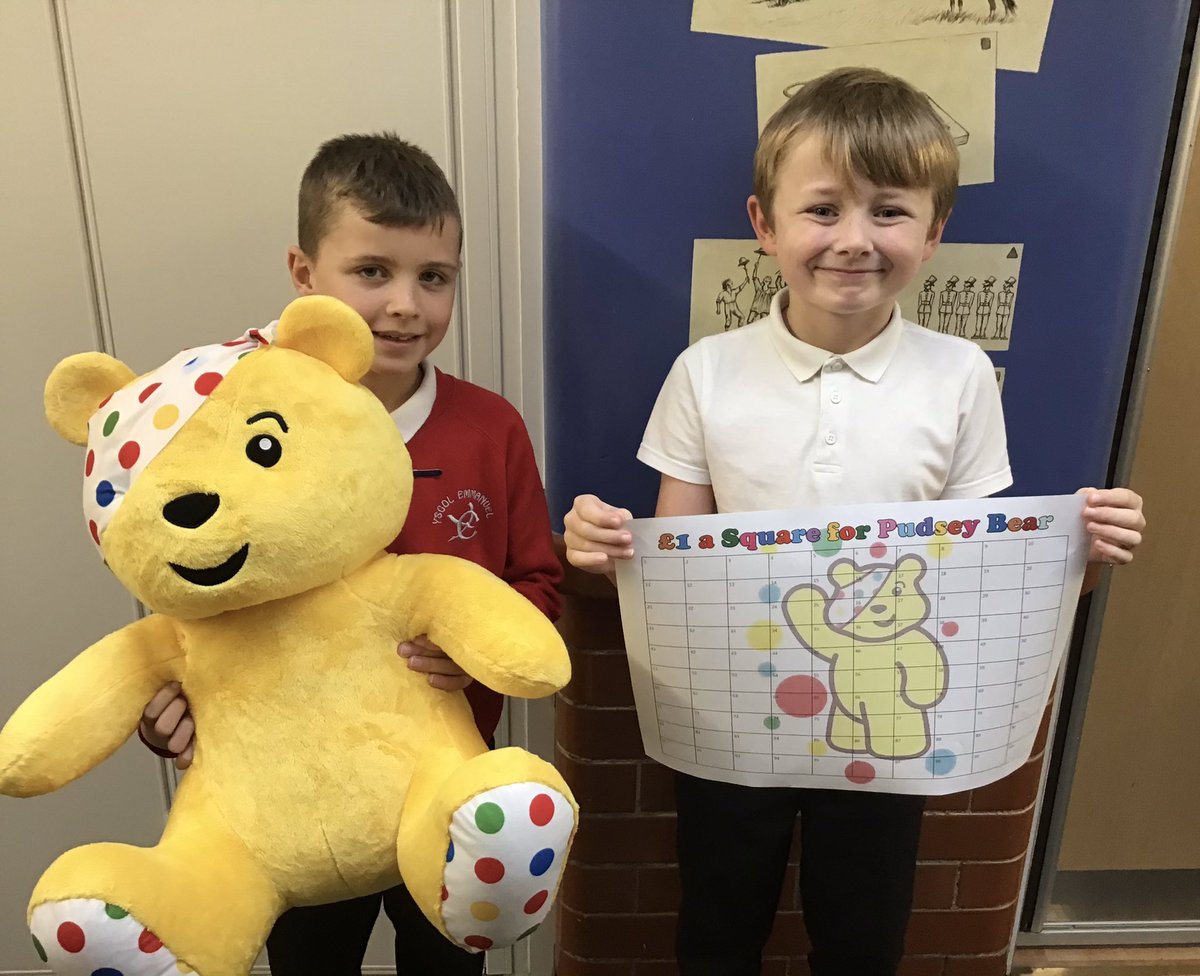 YsgolEmmanuel's tweet photo. From tomorrow we are raising money for Children in Need by holding a '£1 a Square for Pudsey Bear' raffle. Children can buy as many squares as they wish and numbers are unlimited. The winning number will be drawn at random on Friday. Good luck! https://t.co/m21kgVpQg1