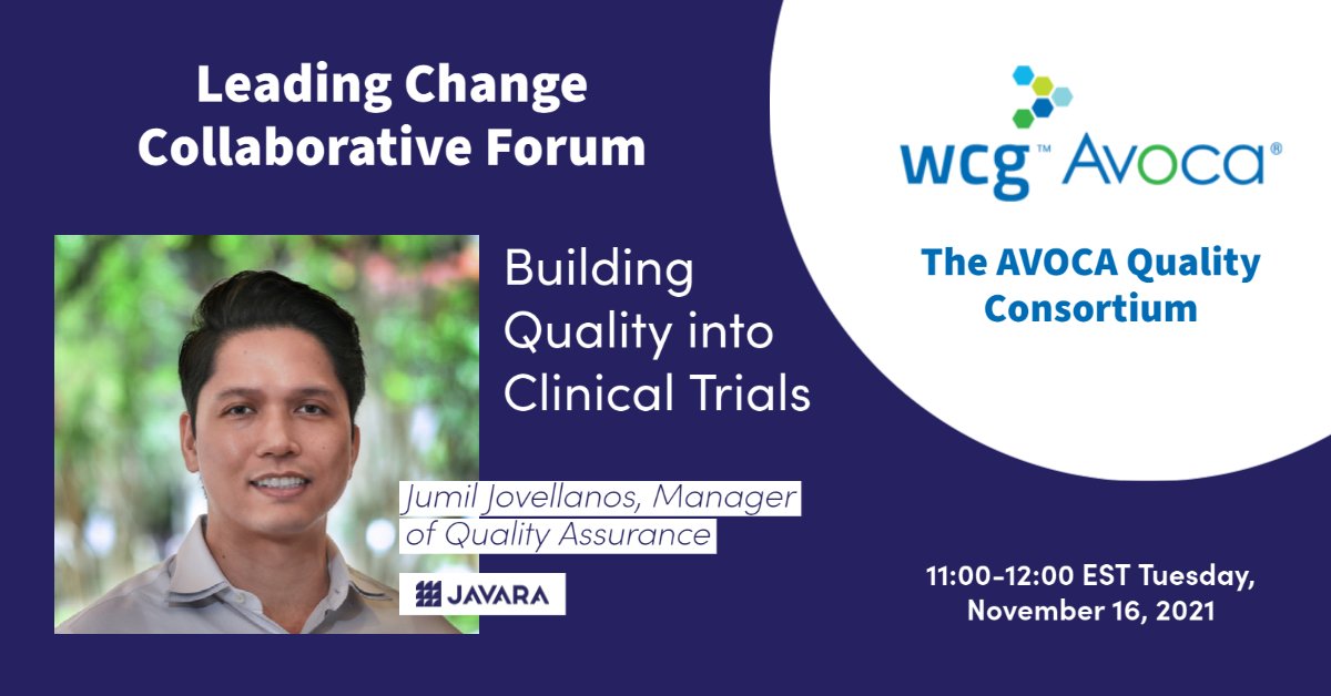 Are you a member of the WCG Avoca Quality Consortium? It’s not too late to register for today’s webinar “Building Quality into Clinical Trials.” Javara’s Jumil Jovellanos, Manager of Quality Assurance, will also be a panelist! You won’t want to miss it.
ow.ly/BQVJ50GNZpb
