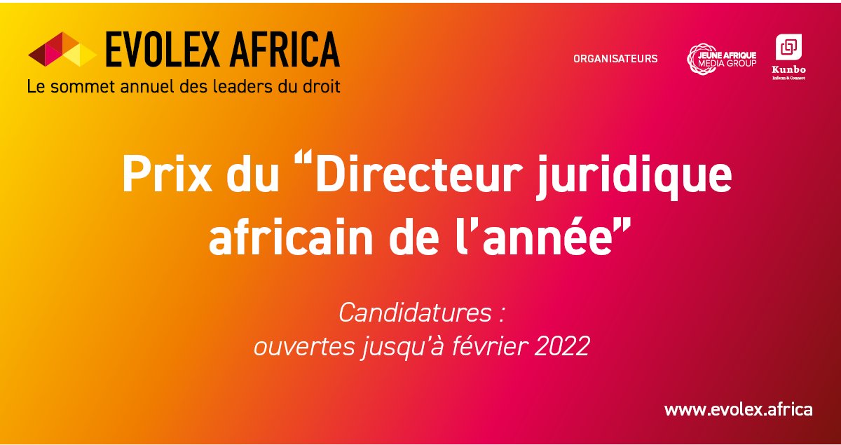 👨‍⚖️En raison du report du sommet EVOLEX AFRICA, le dépôt des candidatures pour le trophée des directeurs juridiques est prolongé à février 2022 !
Déposez votre candidature ici : lnkd.in/d4UW2gd2

#droitdesaffaires #lawmakers #legal #businesslaw #law #businesslawyer