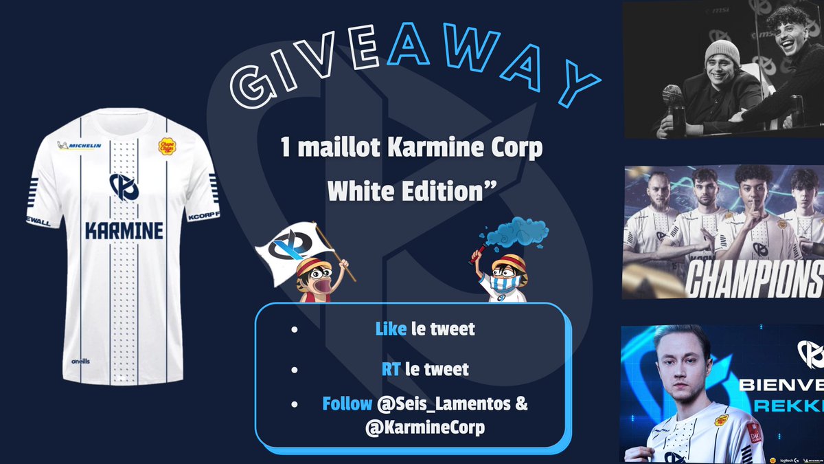🎉 Happy Birthday Karmine Corp 🎉
Cela fait maintenant 1 an que la KCorp nous fait vibrer et fait vivre des moments riches en émotions ! 💙
Je fais donc gagner un maillot Karmine Corp "White Edition" pour ça :
- Follow <a href="/Seis_Lamentos/">KCB Lamentos</a> &amp; <a href="/KarmineCorp/">Karmine Corp</a> 
- RT &amp; Like le tweet

#KCORP