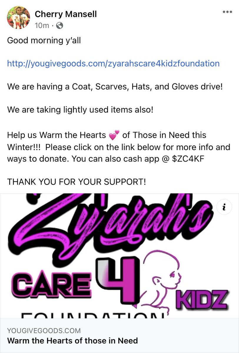 ZC4KF's tweet photo. Good morning y’all 

https://t.co/WqhhBA0dvO

We are having a Coat, Scarves, Hats, and Gloves drive! 

We are taking lightly used items also! 

Help us Warm the Hearts 💕 of Those in Need this Winter!!!  Please click on the link below for more info and ways to donate.
THANK YOU! https://t.co/AevX8eUXkB