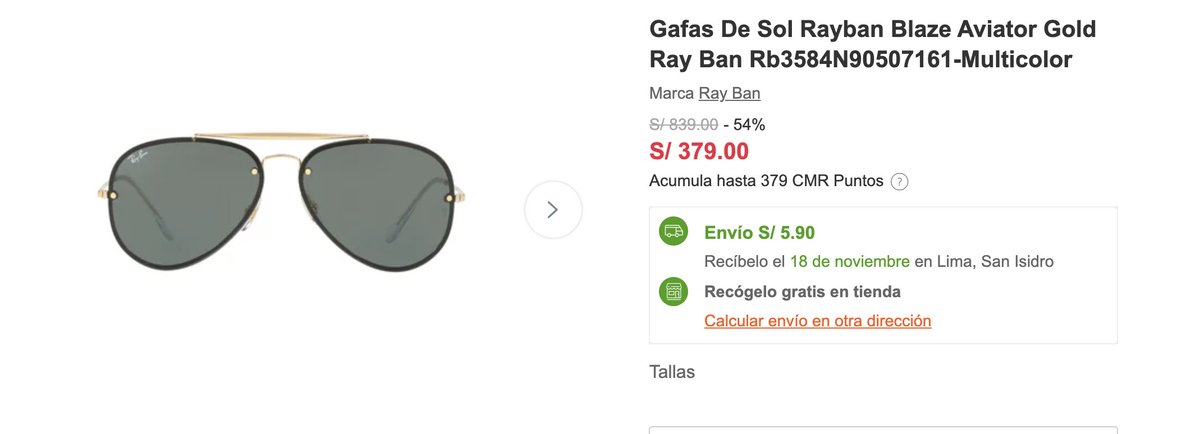 KnastaPeru's tweet photo. ¿Estas gafas son una buena #Oferta?
Gafas de sol Rayban Blaze Aviator Gold S/ 379.00
https://t.co/FQxVDOyHJS
*
*
#CyberDays #CyberDaysPe #CyberDaysPeru https://t.co/BaK9JW1MN1