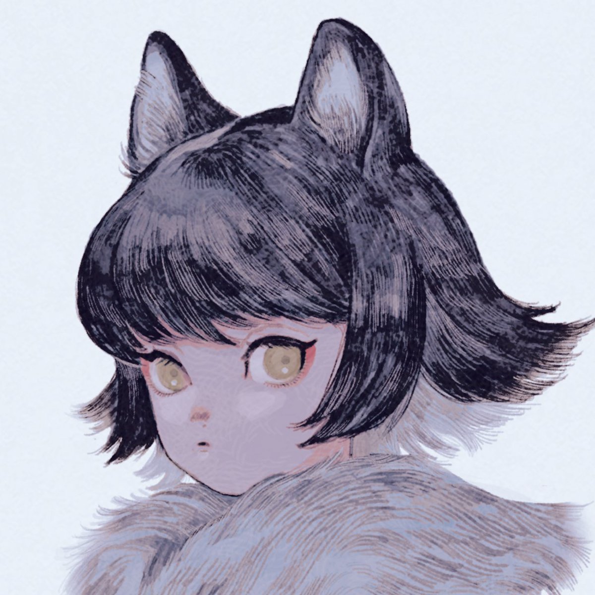 1girl solo animal ears black hair simple background short hair portrait  illustration images