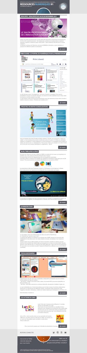 IEN_num_91's tweet photo. La Newsletter du GN91 est arrivée ! Cliquez ici : https://t.co/b1YcGGF7iy 
Au programme : 
#Primàbord fait peau neuve
#Educatectice
#Calculmental / @jepeuxpasjaimaths
#Robotiktour / @DANEVersailles 
#Digipad / @ezimmert (#LaDigitale) 
#EMI (actions du GN91 en P2)
#ÉlèveTonBlob https://t.co/mPx5BUTQLu