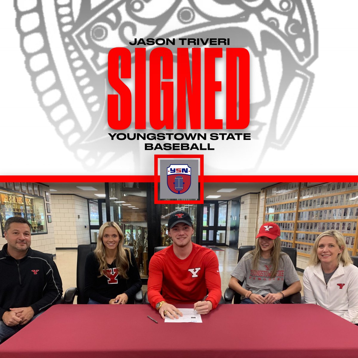 Congratulations to Jason Triveri who will continue his baseball career at Youngstown State University.  As a Spartan, Triveri will leave Boardman as a four-year letter winner.  He will follow his father’s lead who also played baseball for the Penguins from 1994-1997.