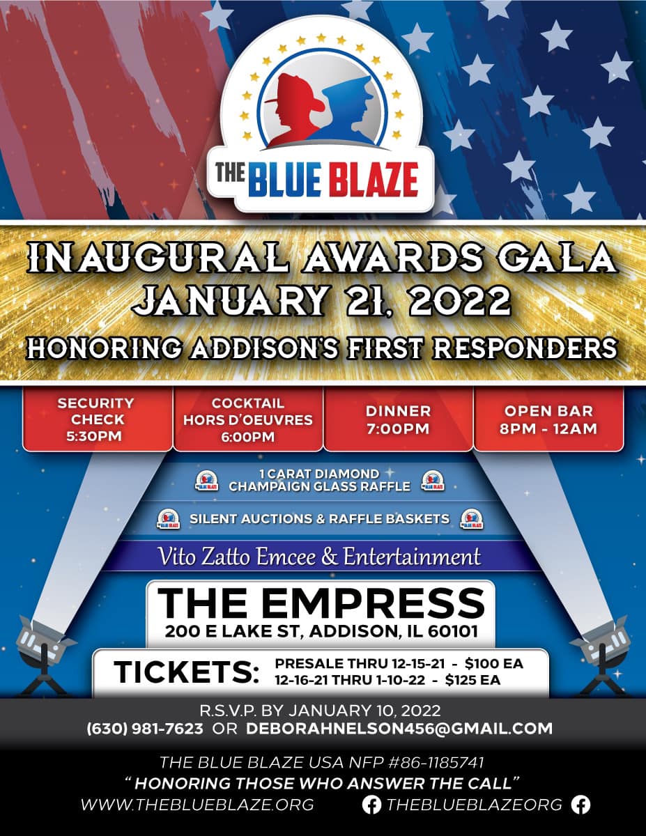 ACDCdispatch's tweet image. Mark your calendars for Friday January 21st 2022 for the 1st Awards Gala for the #AddisonPD #AddisonFPD &amp;amp; #ACDCdispatch The Blue Blaze will honor Addisons finest with an event so grand you&apos;ll be talking about  it for months to come!