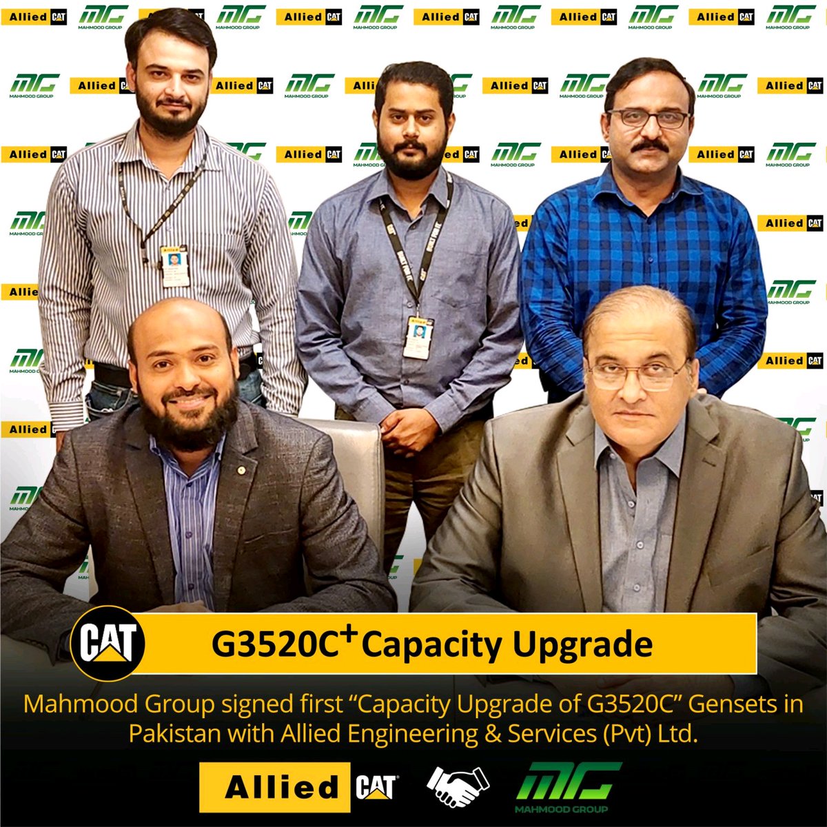 MahmoodGroup's tweet photo. Mahmood Group has partnered with Allied Engineering &amp; Services (Pvt.) Ltd. by signing the first “Capacity Upgrade of G3520C” Gensets in Pakistan. We are confident that this upgrade will significantly upgrade the overall production capacity.#CapacityUpgrade #Innovation #technology https://t.co/fhsWUcdPWF