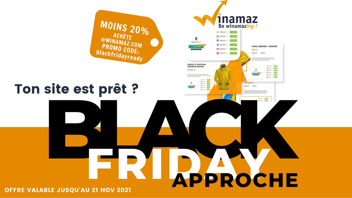 winamaz4wp's tweet photo. 📣 Semaine du Black Friday du 22 au 26 novembre📣
Les ventes les plus recherchées du Black Friday arrivent !
Code Promo: blackfridayready
↪ https://t.co/nFIfuYYuA9
#blackfridayready #winamaz #marketaffiliation #bewinamazing https://t.co/5IPEztYZgC