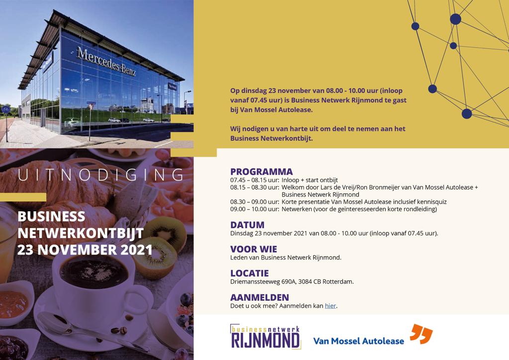 Netwerk ontbijtbijeenkomst op 23 november van @busnetrijn Verplicht aanmelden. businessnetwerken.nl/rijnmond/event…