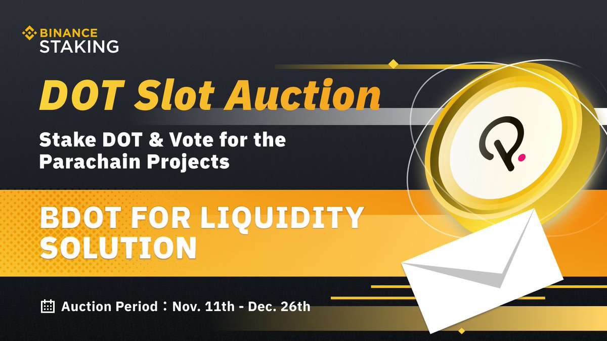 binance's tweet photo. The @Polkadot Slot Auction is live on #Binance! 

You can stake $DOT &amp; support your favourite Parachain projects.

Get started➡️https://t.co/pnL9v7tcGb https://t.co/fCUvCFeblB