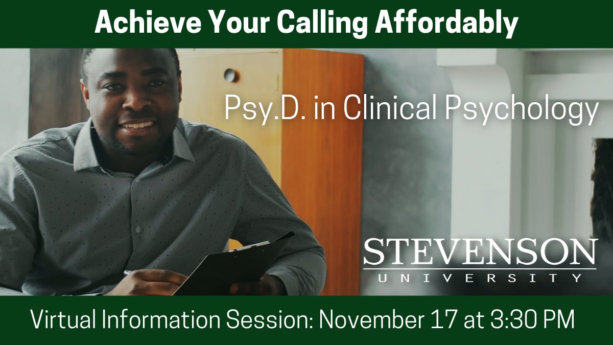 Join us for our next Psy.D. Virtual Open House on Wed., Nov. 17 at 3:30 p.m. Applications now being accepted for our Fall 2022 Cohort. Find more info and register at stevenson.edu/psyd-info.