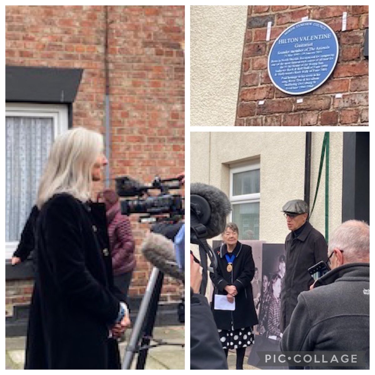 Old_LowLight's tweet photo. Hilton Valentine’s wife Germaine being interviewed by @BBCNEandCumbria at the unveiling of the blue plaque to her husband. Great guitarist with the Animals. Ray Laidlaw of Lindisfarne speaking at the ceremony in North Shields today. https://t.co/ohNuw6oknH