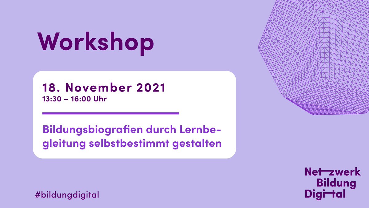 NetzwerkBilDig's tweet photo. Wie können wir Bildungsbiografien mithilfe von Lernbegleitung gestalten? Welche digitalen Angebote können dabei unterstützen? Das ist Thema in unserem Workshop am Donnerstag ab 13:30 Uhr. 💜-liche Einladung! #bildungdigital #twlz @BMBF_Bund @INL_ev
 
👉 https://t.co/8hGTkDU5jW https://t.co/dW0PE187oK