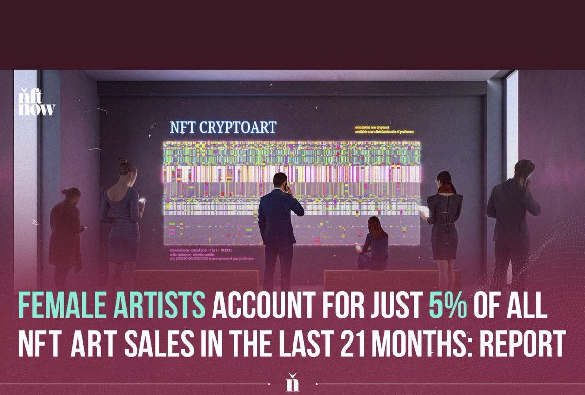 Some shocking data showing how underrepresented women are in the #NFT space. We need to create active strategies to sort this out, now. Diversity, equity and inclusion will bring a richer and more creative future. Repost from <a href="/nftnow/">nft now</a>