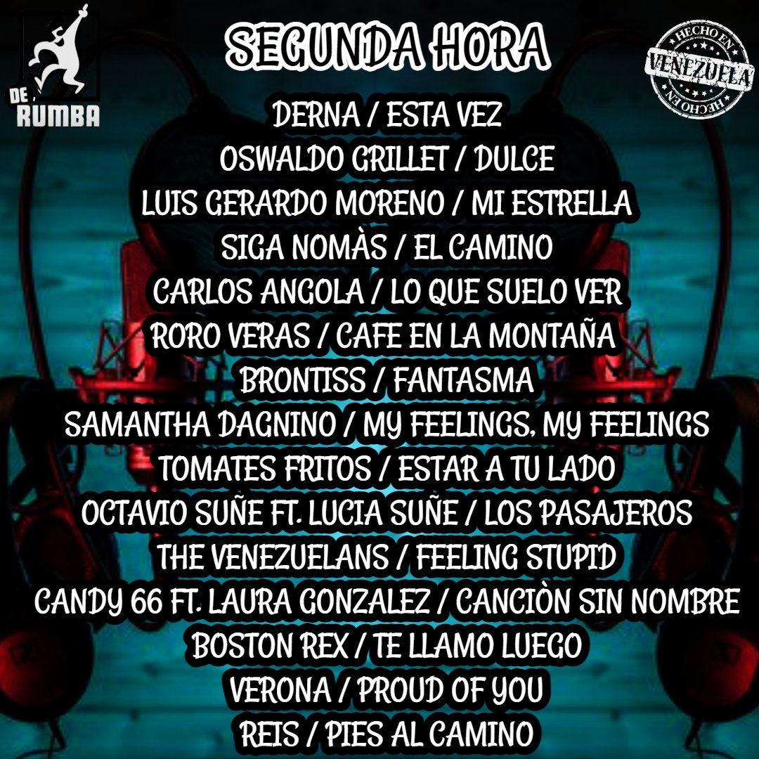 victormendez's tweet photo. Martes de #HechoenVenezuela , en la segunda hora sonarán:
@dernamusic @OswaldoGrillet + Luis G. Moreno + Siga Nomás + @Carlosangola @RoroVeraS @BrontissOficial @sdagnino @tomatesfritos @octaviosune @thevenezuelans @Candy66oficial @bostonrex @veronamusic @reismusicanueva https://t.co/VZoY04w0YU