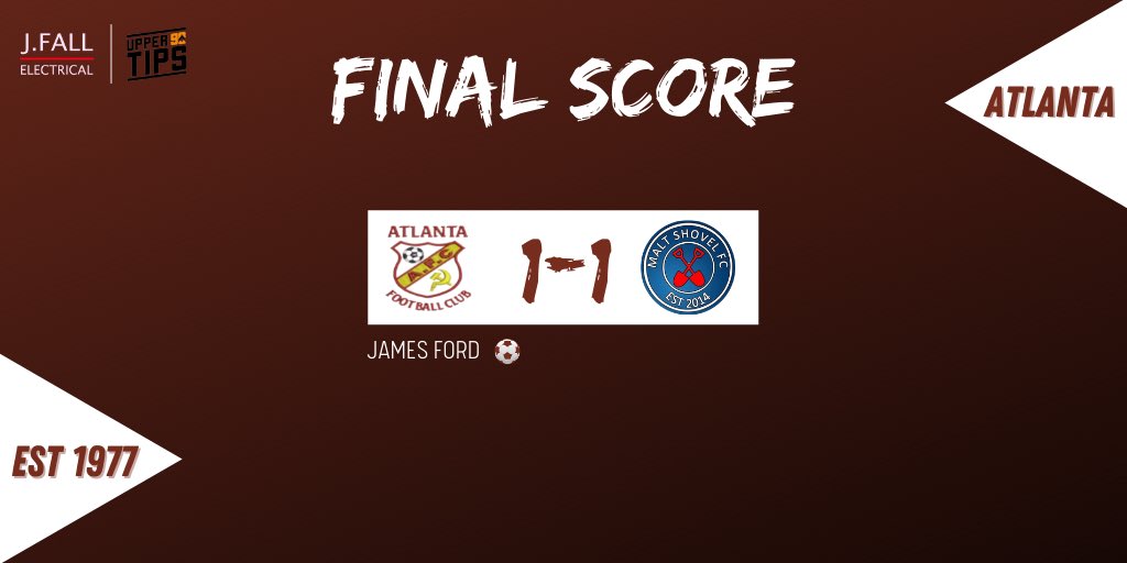 𝐅𝐮𝐥𝐥 𝐓𝐢𝐦𝐞 | Atlanta hosted mid-table Malt Shovel on Sunday where the spoils were shared.

Overall, a spirited recovery but a below par performance from the Maroons.

🏟 Pitch Sponsor: John Atkinson
👕 Home Kit Sponsor: J Fall Electrical
👕 Away Kit Sponsor: <a href="/Upper90Tips/">Upper 90 Tips</a>