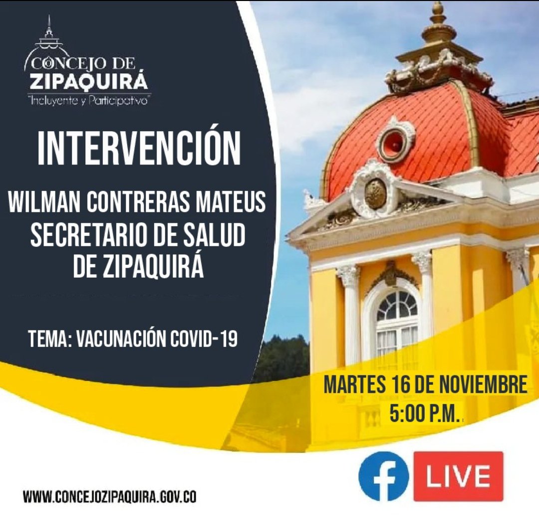 #TransmisiónEnVivo📡 

En el #ConcejoMunicipal se aclaran dudan sobre el proceso de vacunación contra el virus, Covid-19 y cómo avanza en #Zipaquirá.  

Participe hoy del Facebook Live🔴⬇️⬇️⬇️