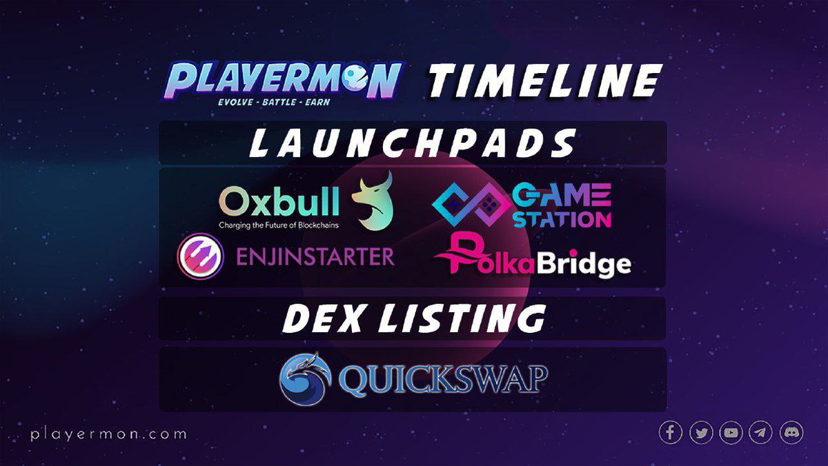 playermons's tweet photo. ‼️ ANNOUNCEMENT ‼️

IDO Launch is almost here and are on 4 IDO Launchpads!

🔸Enjinstarter
🔸Game Station
🔸Oxbull 
🔸Polkabridge

We are  also happy to announce that Playermon will be listed on Quickswap and tokens will be available starting 22 November 2021.

#Playermon #NFT https://t.co/Uob7BWtXZH