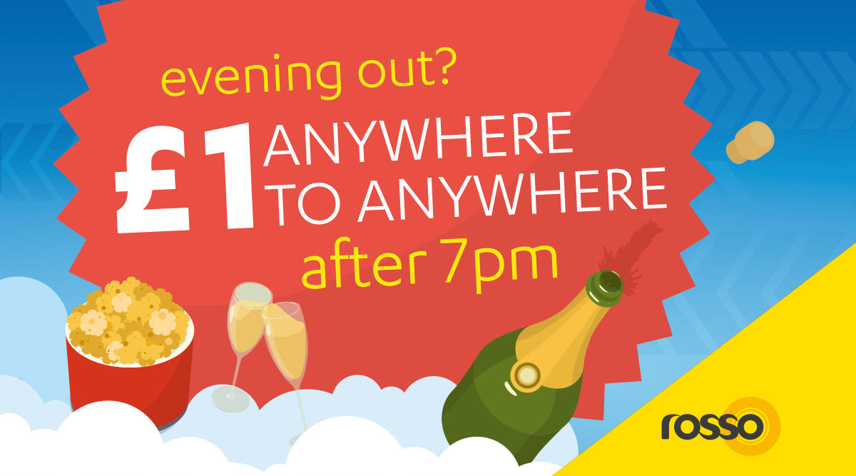 Rossobus's tweet photo. 🎟️ Tonight and every night, all fares after 7pm are just £1!

whether it’s a swift half down the local or a big night out in town. 

👋 See you on board! 

#BACKtoBUS https://t.co/cyio1T1fFX
