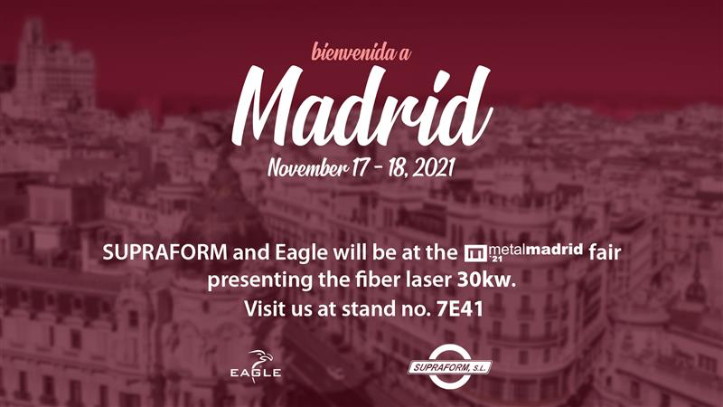 EagleLasers's tweet photo. Madrid trade fair starts tomorrow!

We invite all interested parties to visit the stand of our distributor - Supraform.

#iNspireTheWorld #PowerYourFuture #lasercutting https://t.co/8fJ5I4jT1w