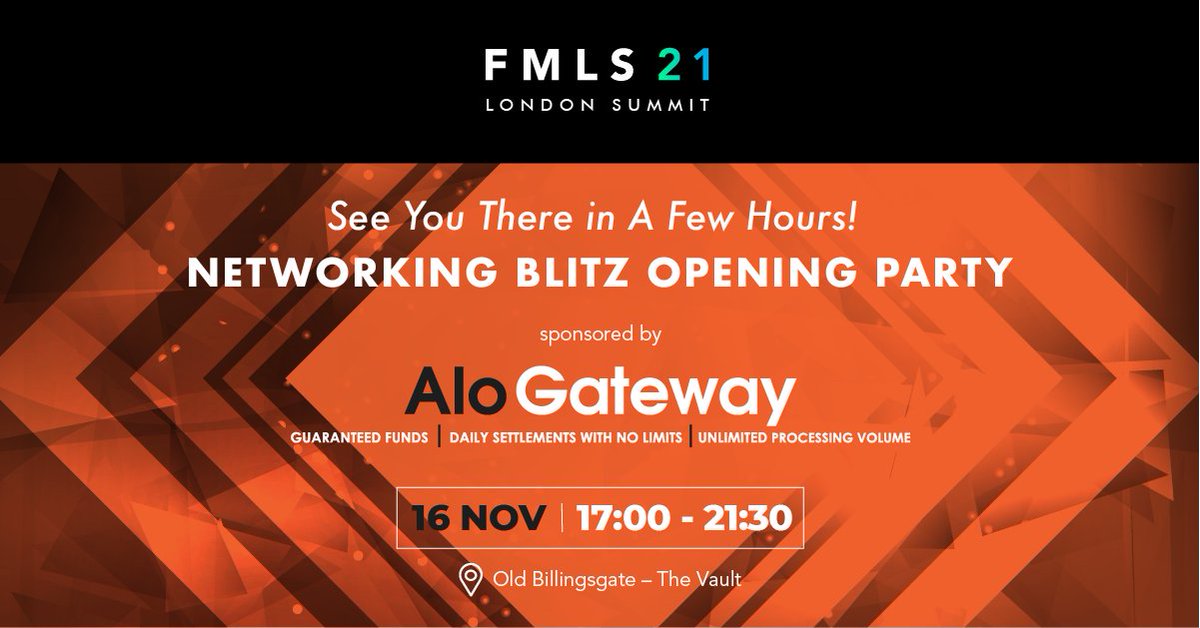 financemagnates's tweet photo. See You in A Few Hours at the FMLS21 Networking Blitz Opening Party!
16 November | 17:00 - 21:30 | Old Billingsgate – The Vault
#LondonSummit #FinanceMagnates #Finance #Fintech #BusinessBooster #Networking #FintechExpo #FintechConference #FintechEvent #OpeningParty #London https://t.co/A05NZspsYZ