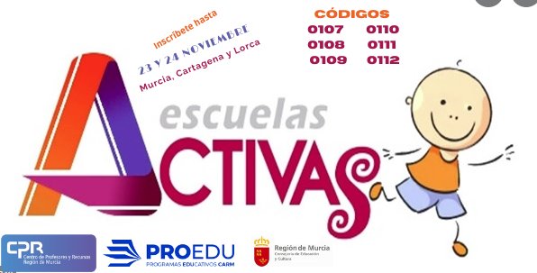 🚨ATENCIÓN🚨
📝Inscríbete hasta el 🗓️23 y 24 de noviembre en ➡️ "Escuelas Activas" (Nivel I y II)
📍Cartagena, Murcia y Lorca
Presencial en línea👨🏻‍💻👩🏻‍💻
2⏱️ horas de formación
Para más info, con los códigos de la imagen en 👇👇📍 educarm.es/plancentrodepr…
<a href="/EscuelasActivas/">Escuelas Activas</a> <a href="/Educarm/">Educarm</a>