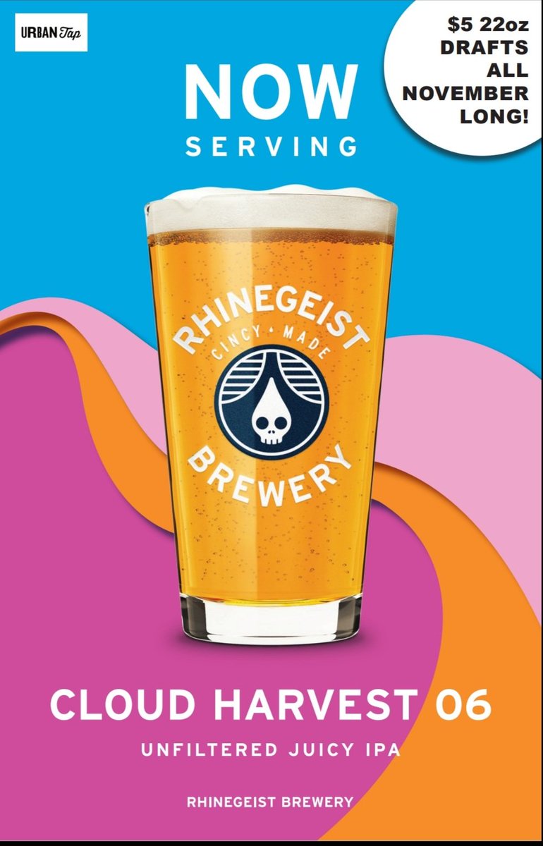 RhinegeistAli's tweet photo. Beer of the month @theurbantap means tasty beer on the cheap! This month they're featuring @rhinegeist Cloud Harvest 06! $5 gets you 22oz of juicy IPA goodness! Stop by either location and bask in your good decision making skills #IPAsfordays #cincymade #southsidepgh https://t.co/7xYLiT8zkR