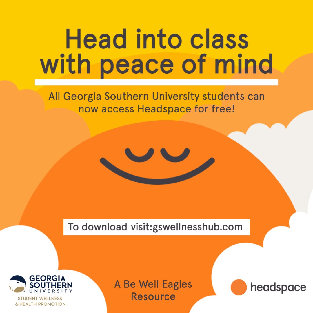 GSswhp's tweet photo. Head into class with peace of mind! The Headspace app is now free to download for all Georgia Southern Students! #Headspaceapp #StudentWellness #GeorgiaSouthern #Swhp https://t.co/HsPXWFcPpI