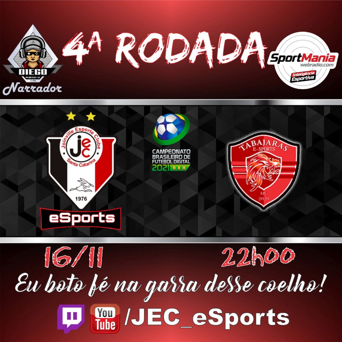JEC_esports's tweet photo. [PES]

Com a classificação à próxima fase praticamente assegurada, o nosso Tricolor, líder do grupo, entrará em campo na noite de hoje pela 4ª e penúltima rodada da fase de grupos do Campeonato Brasileiro da @CBFDV contra a atual vice líder do grupo, a equipe Tabajaras

#GOJEC https://t.co/KLQ18aA71x