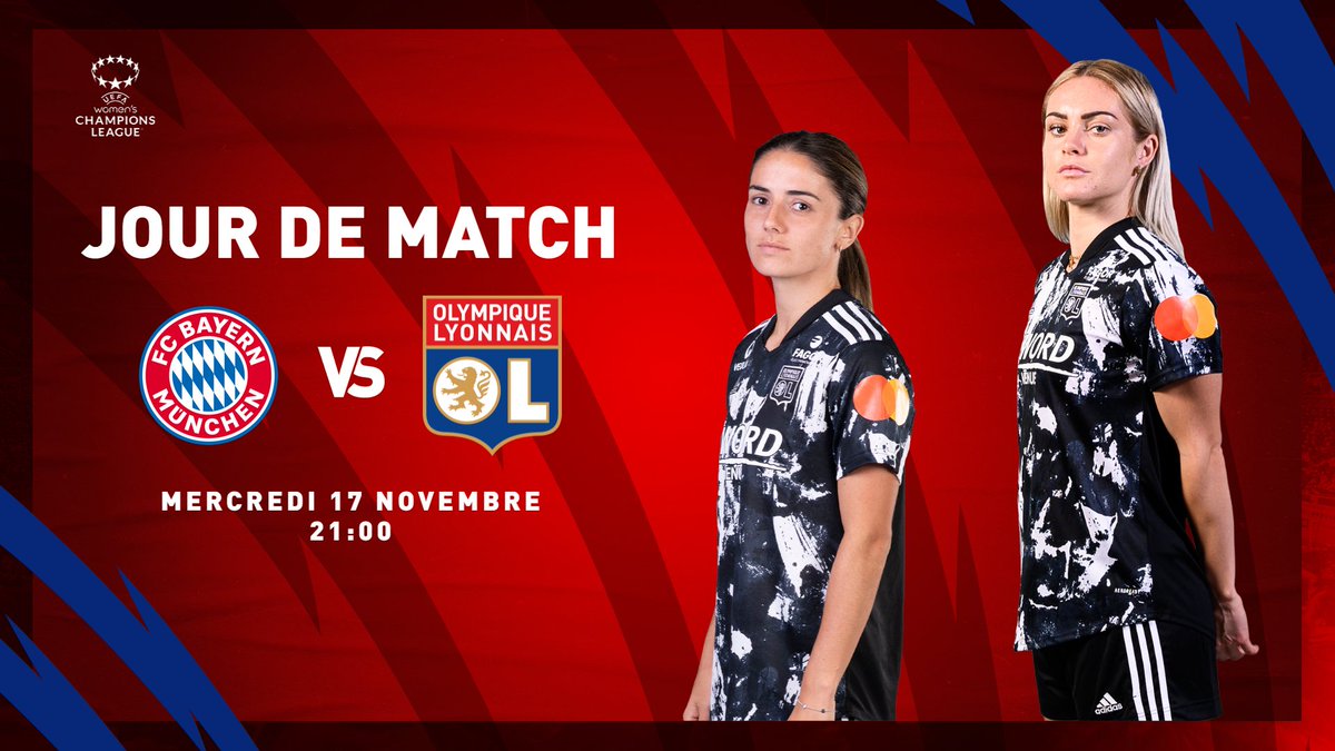 🔴 Jour de match 🔵

⚽ #FCBOL
📆 J4 #UWCL 
⏰ 21:00

📺 <a href="/DAZNFootball/">DAZN Football</a> on <a href="/YouTube/">YouTube</a> 👉 youtu.be/ICTWEUc6lec 

▶ #OLPLAY : avant-match dès 20h 👉 lyonna.is/olplay-

𝗔𝗹𝗹𝗲𝘇 𝗹𝗲𝘀 𝗙𝗲𝗻𝗼𝘁𝘁𝗲𝘀 ! 🦁🔴🔵