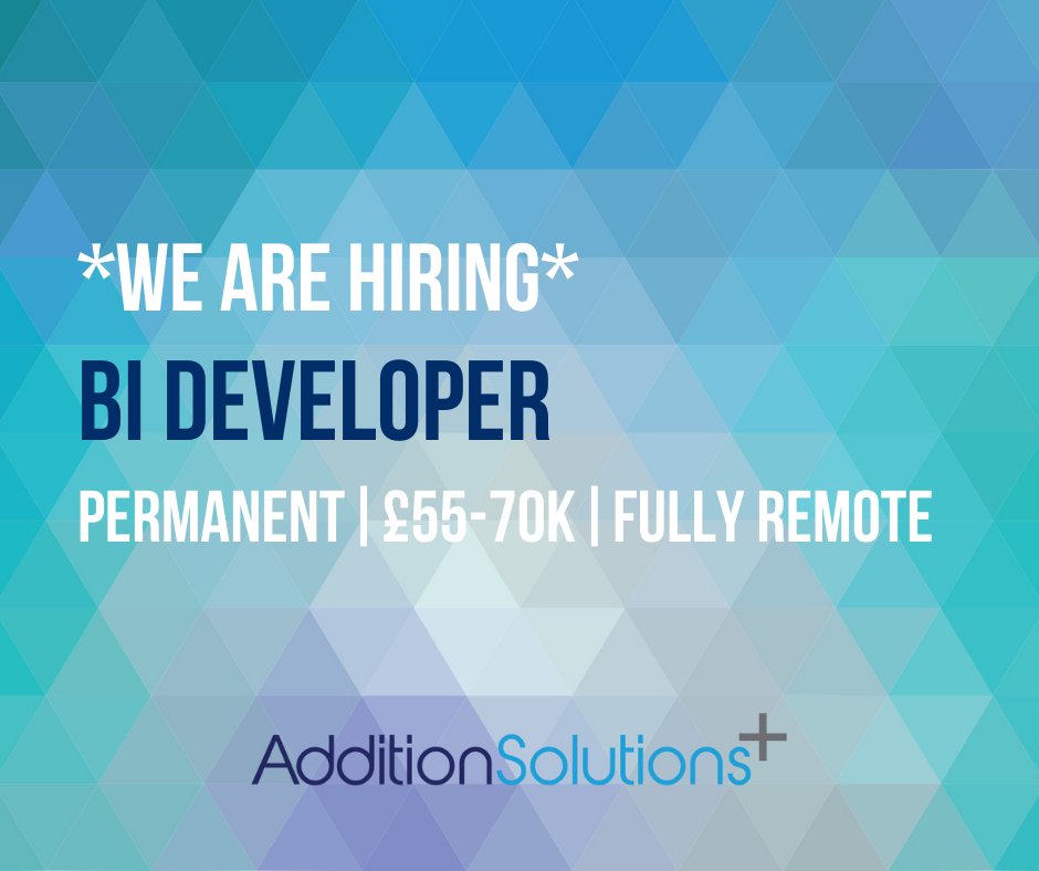 AdditionRecruit's tweet photo. #HIRING
We are currently recruiting for a fast-growing Insurance Provider, for the role of BI Developer.
For further info, contact: tom@additionsolutions.co.uk or click the link below to APPLY!
https://t.co/WLEMgfCPlB
#bideveloper #biengineer #etl #tableau #remotejobs https://t.co/5Er0Ym7i2T