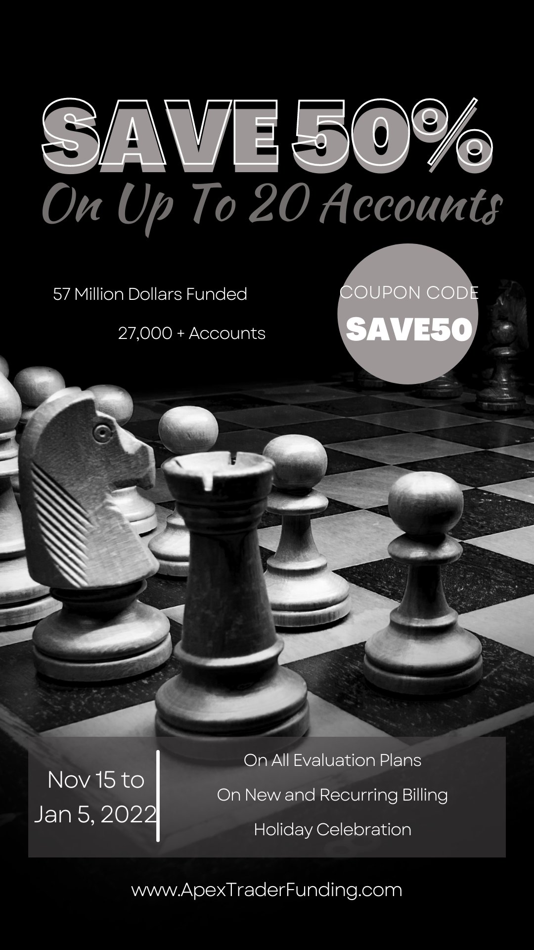 ApexTraderFunding on X: Celebrating 57 Million Dollars Funded and Over  27,000 New Accounts SAVE 50% ON UP TO TWENTY ACCOUNTS PER USER Good on all  evaluations new and recurring billing Code Save50