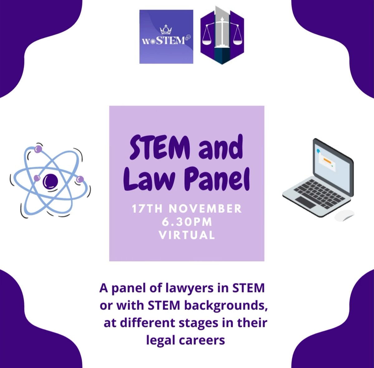 QMLawForAll's tweet photo. Another reminder of our upcoming event in collaboration with QM's Women in STEM society. A great opportunity for non-law students interested in a career in Law, particularly from a STEM background or with an interest in STEM sectors of Law. The link to sign up is in our bio!! https://t.co/9qMOouO7dl