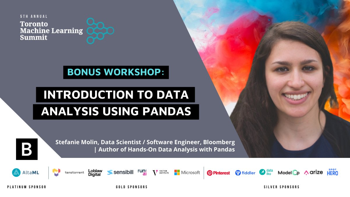 TechAtBloomberg's tweet image. During @TMLS_TO&apos;s #TMLS2021 today (10 AM-1 PM EST), software engineer &amp;amp; data scientist @StefanieMolin -- author of “Hands-On Data Analysis with #Pandas&quot; -- will lead a half-day training session that will give participants an in-depth intro to @pandas_dev
bloom.bg/3oxBfN0