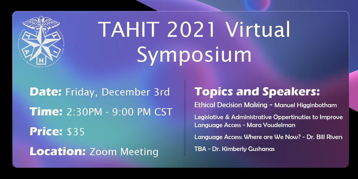 tahitus's tweet photo. TAHIT 2021 Virtual Symposium.  Tickets will be on sale later this week.  Get ready for an amazing conference
#TAHIT2021symposium #translators #interpreters https://t.co/igGeEAURkv