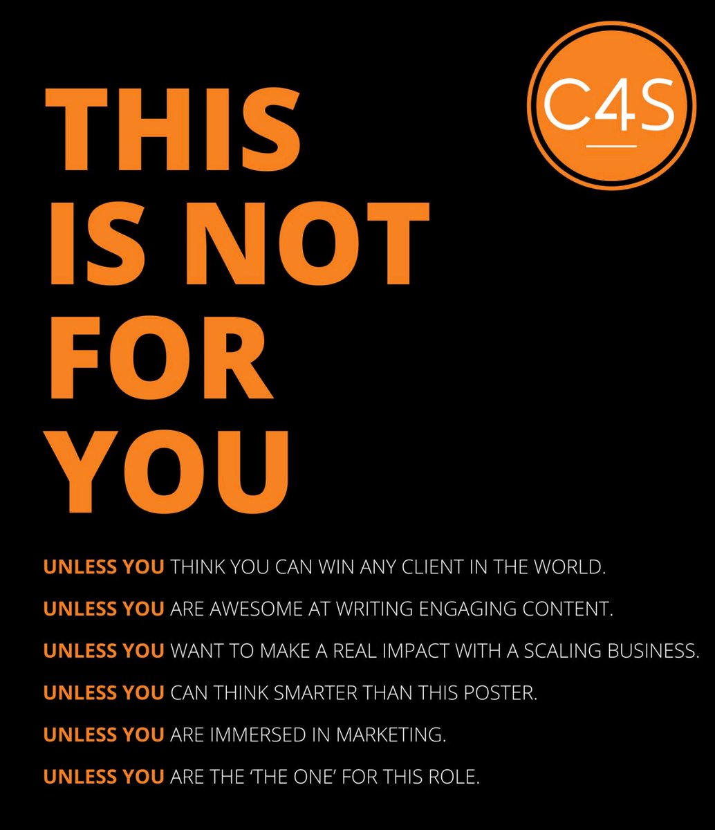 C4SCareers's tweet photo. This Digital Marketing Manager Job advert is NOT FOR YOU!!

UNLESS…

(Apply now If you are ‘the one’ for us ryan.ohara@c4s-search.co.uk)

Job spec:  https://t.co/dBzOctIG1m https://t.co/Ceur6yiFQO