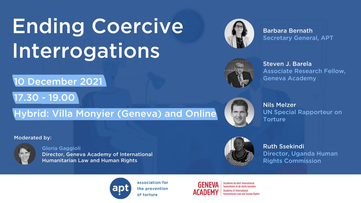 Scientific research shows that coercive interrogation methods do not work. However, there are alternatives. Join us & @Geneva_Academy on 10 Dec to discuss how #MéndezPrinciples improve results of investigations while respecting human rights. Register: bit.ly/Principles_10D…