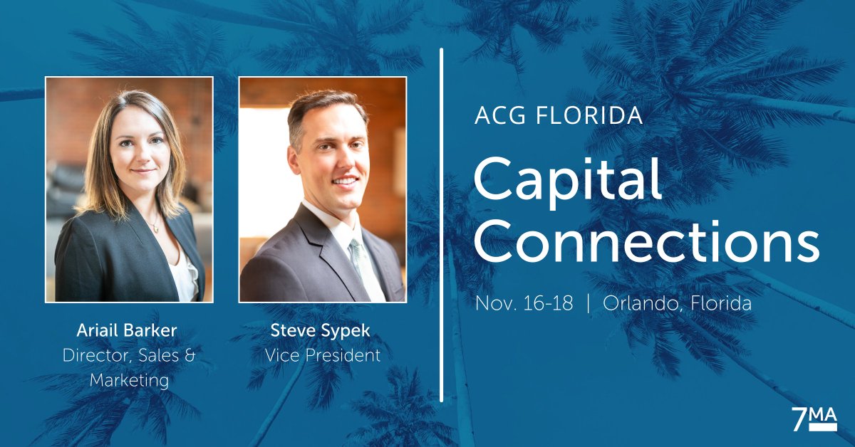 7 Mile’s Ariail Barker and Steve Sypek will be attending the Florida ACG Capital Connection event in Orlando over the next few days. If you are in the area and would like to connect, please reach out to ariail@7mileadvisors.com. #middlemarket #ACG #corporategrowth
