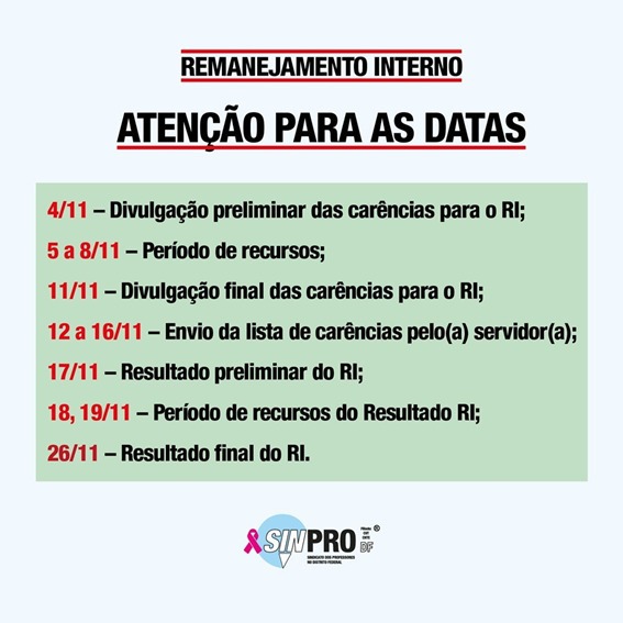 sinprodf's tweet image. Termina prazo para envio das listas do remanejamento interno nesta terça (16). Confira matéria no site: sinprodf.org.br/RInt1611

#escolasDF #professoresDF #professorasDF #SinproDF #SinproNaLuta