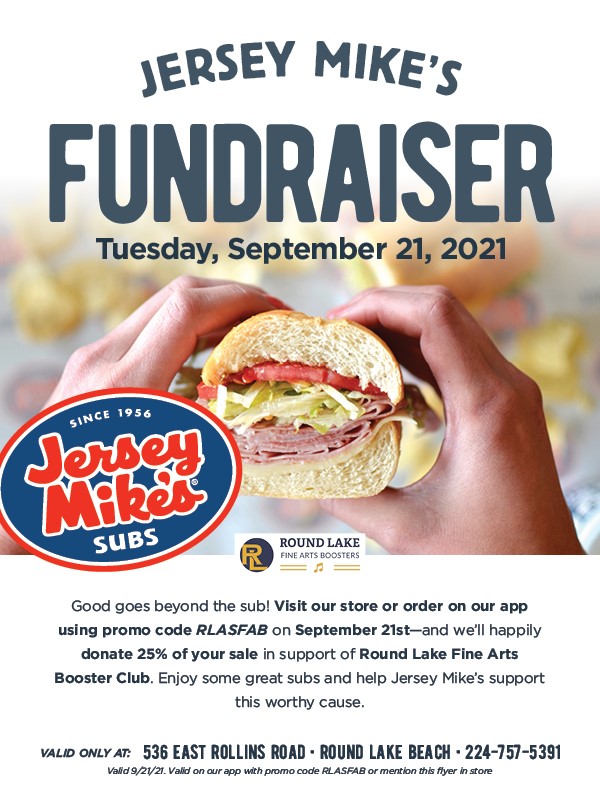 RoundLakeMusic's tweet photo. Jersey Mike Fundraiser today and support our students! https://t.co/ZsWIPSZ4P0