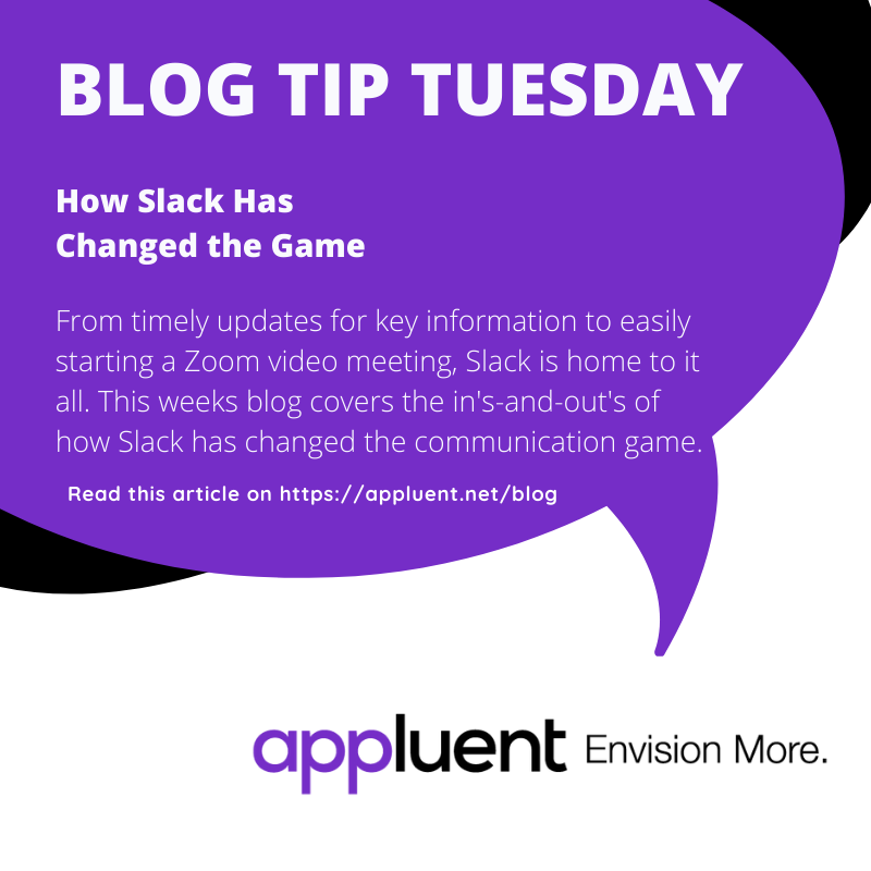 appluent's tweet photo. Is your company Slacking? If not, you could be missing out on timely updates and automated alerts within your Org.
Read the blog blow to see how Slack can work for you.
https://t.co/YPEJDDkPC8 
#Salesforce #Slack #Blog #BlogTipTuesday https://t.co/rliNwvvKnG