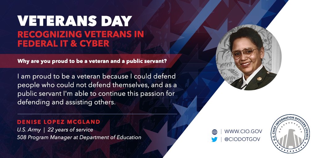 ciodotgov's tweet photo. 508 Program Manager at @usedgov Denise McGland served in the @USArmy for 22 years! Proud #veteran & proud parent, Denise continues her passion for defending others through her work to increase #accessibility to educational information. Thank you, Denise! #VeteransInFedTech https://t.co/iFd4WCgsTv
