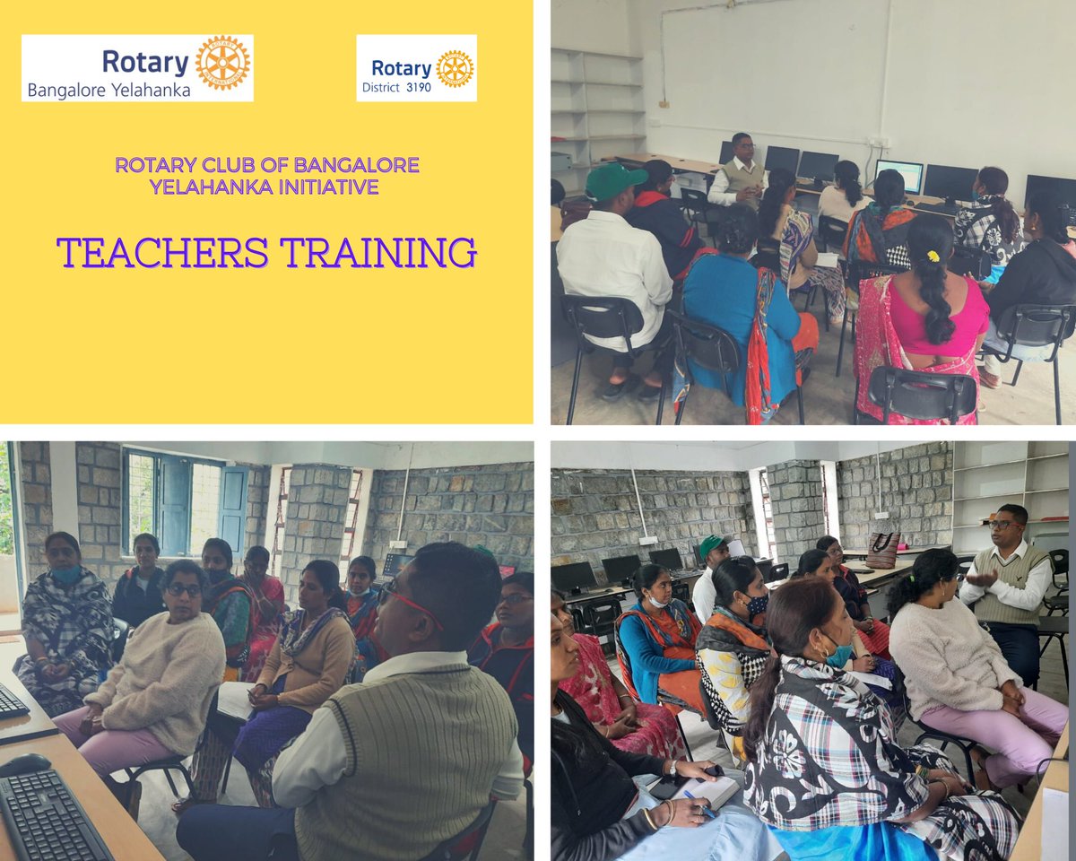 RotaryYelahanka's tweet photo. Having basic knowledge on how to use computers and other online tools has become very essential for pupils of all ages. Rotary Club of Bangalore Yelahanka started an 8-week Teachers' training program on Computer Skills (Basics) at Peoples Trust. https://t.co/9M5fCSOTZC