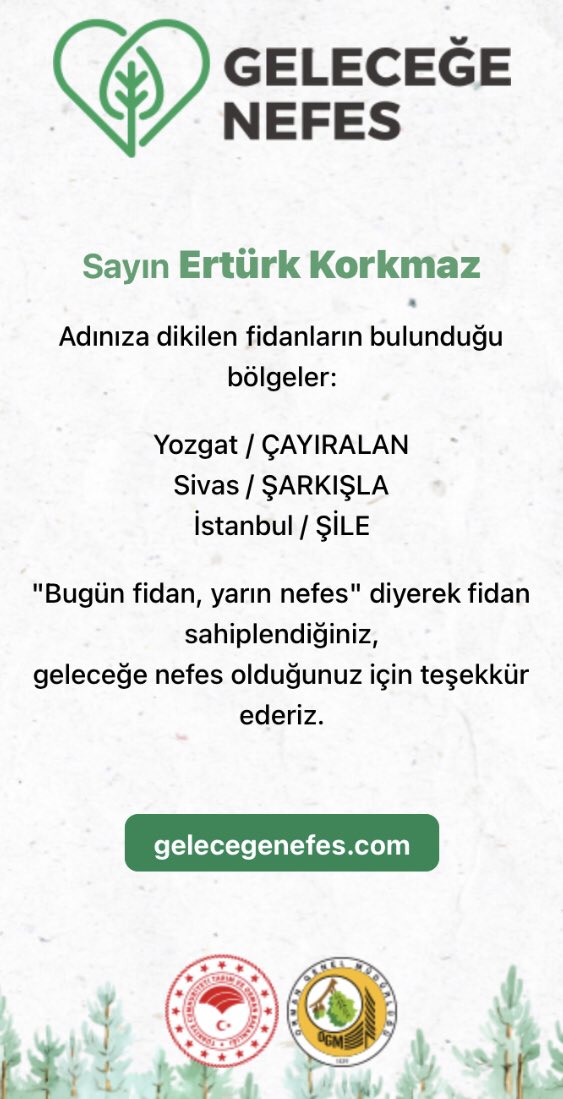 gelecegenefes.com 

Haydi siz de yeni fidanları sahiplenin.