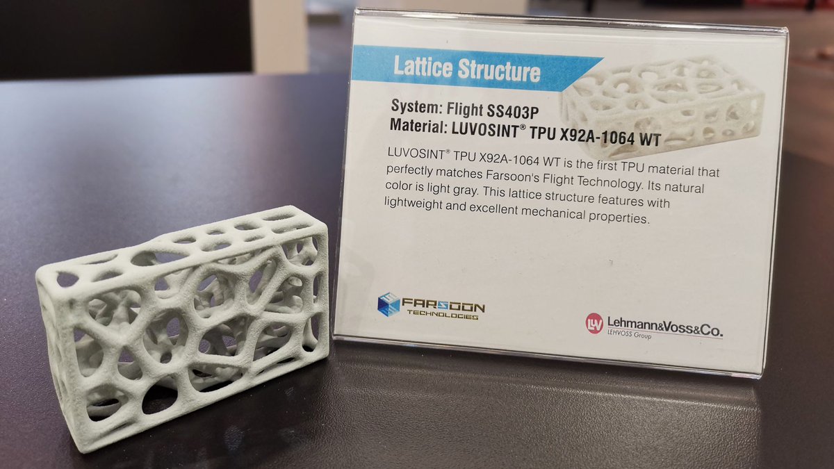 farsooneurope's tweet photo. Visit your #industrial #additivemanufacturing partner @farsooneurope booth 12.1 G19 & checkout wonderful #3Dprinting showcase from our #material partners using #Farsoon's truly open #SLS #technology.
#Lehvoss @BASF_ForwardAM @fabulous3Dprint @EvonikHP #TPU #PBT #PP #PA6 #PA11 https://t.co/Fe8xSq3M5g