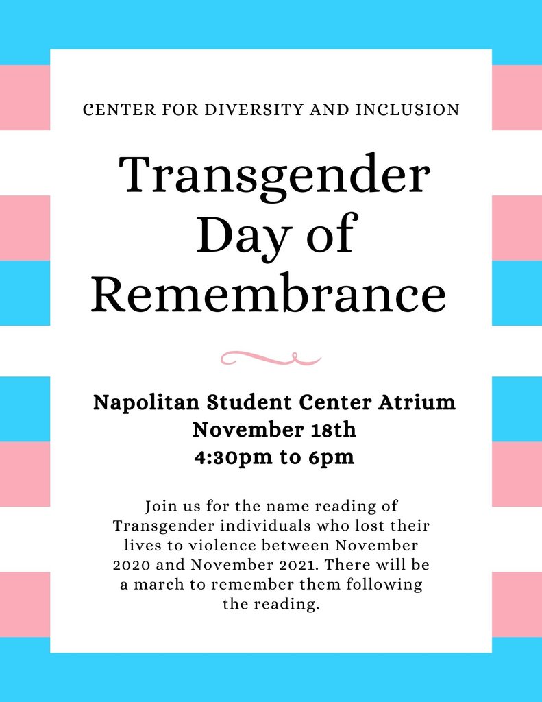 fc_cdi's tweet photo. Please consider joining us this Thursday as we remember and honor the Transgender individuals who lost their lives due to violence between November 2020 – November 2021. 
Franklin College students, faculty, and staff: Please RSVP to this event at the link in your email. https://t.co/YIigJzmNei