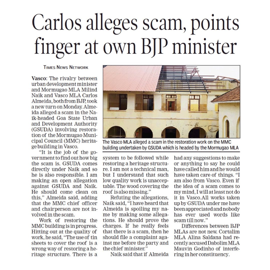 Thank you, Carlos Almeida, for admitting that Milind Naik and <a href="/BJP4Goa/">BJP Goa</a> are corrupt to the core and for highlighting the complete collapse of internal democracy in your party. Now please tell us the magnitude of this scam and who all swindled the taxpayers’ hard-earned money.