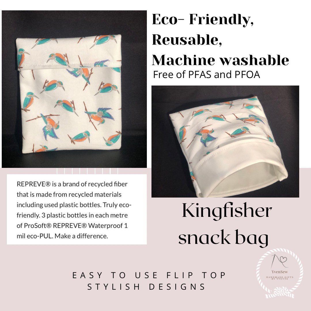 yvensew's tweet photo. Excited to share this item from my #etsy shop: Kingfisher SnackPouch. Reusable,machine washable. Made with REPREVE PUL. Great stocking filler, or purchase with a larger pouch for a bigger gift. https://t.co/uQZIDLFGm2 #mhhsbd #uketsyhour #smallbizhour #sustainableliving #eco https://t.co/3X0ni9tmSu