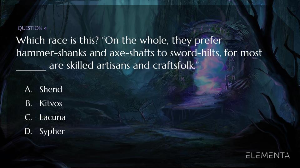 Elementa | NFT Novel & P2E Game (@elementanft) on Twitter photo Time for Question 4??
<a href="/ElementaNFT/">Elementa | NFT Novel & P2E Game</a> has 7 different races, which do you think this describes?
Don't forget we open sale on the 20th November!
#nftgame #nfts #nft #nftcollection #nftcollectible #nftdrop Time for Question 4??
<a href="/ElementaNFT/">Elementa | NFT Novel & P2E Game</a> has 7 different races, which do you think this describes?
Don't forget we open sale on the 20th November!
#nftgame #nfts #nft #nftcollection #nftcollectible #nftdrop