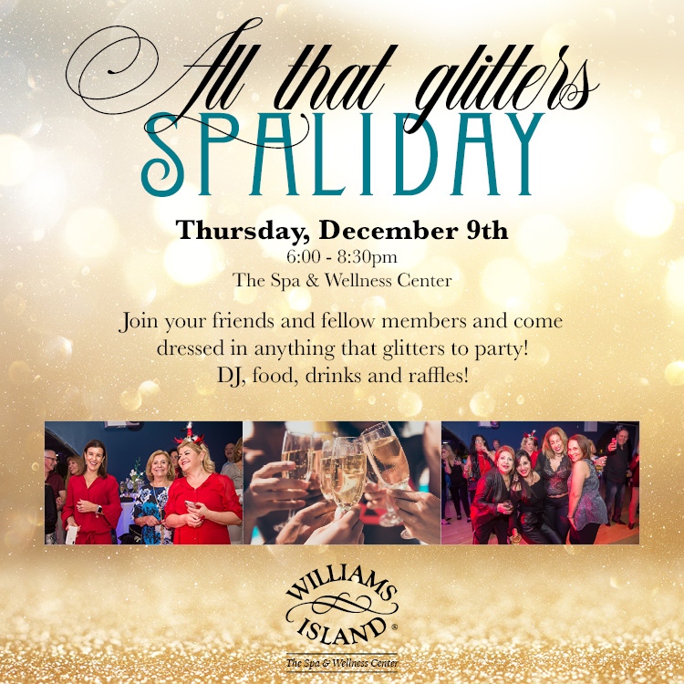 WIslander33160's tweet photo. Join your friends and fellow members and come 
dressed in anything that glitters to party!
DJ, food, drinks and raffles!

Thursday, December 9th
6:00 - 8:30pm
The Spa &amp; Wellness Center

#williamislandclub #williamsisland #allthatglitterspaliday #spaliday https://t.co/VHjzLW3tuU